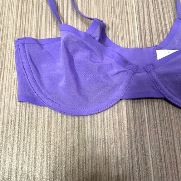 NWT Aerie Smoothez Purple Unlined Sheer Mesh Balconette Underwire Bra 32B - Picture 3 of 10